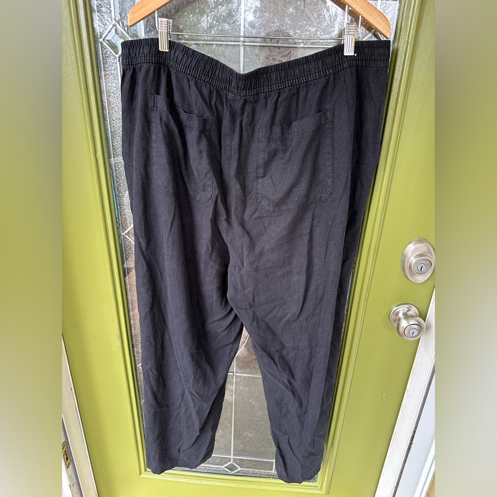 Old Navy XL Black Linen Blend Elastic Waist Wide Straight Leg Pants Pockets - Picture 5 of 6